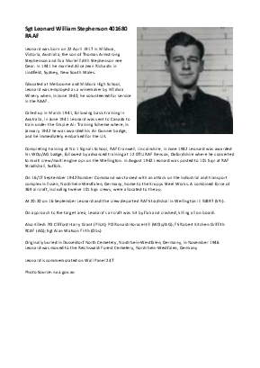 A preview of a PDF biography for Stephenson, Leonard William